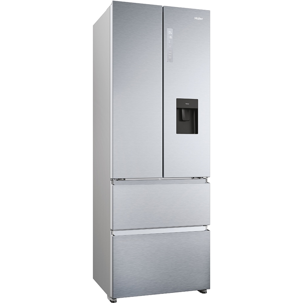 Side by Side HAIER HFR5720EWMG, Total No Frost, 477 l, H 201 cm, Clasa E, Dozator apa, argintiu