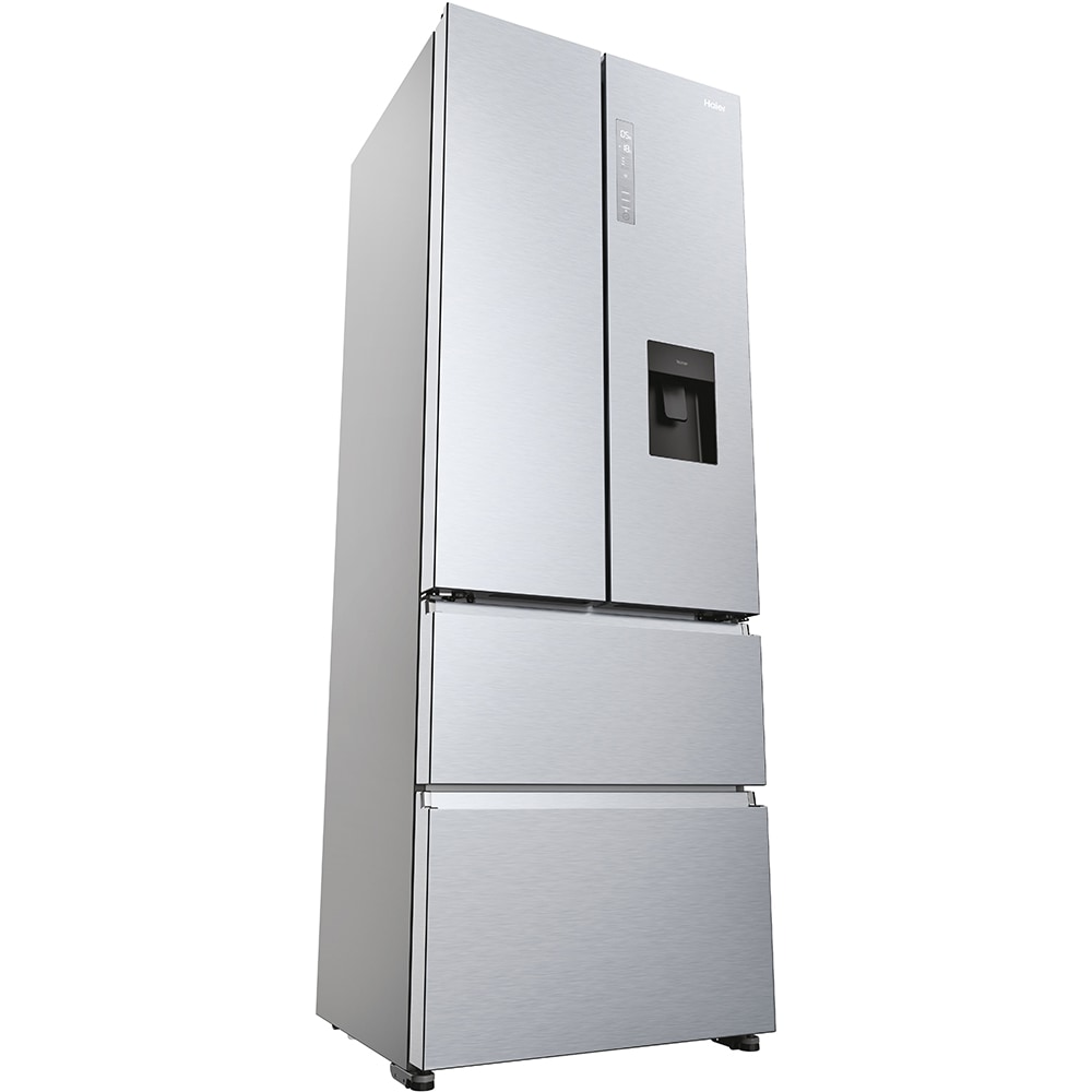 Side by Side HAIER HFR5720EWMG, Total No Frost, 477 l, H 201 cm, Clasa E, Dozator apa, argintiu