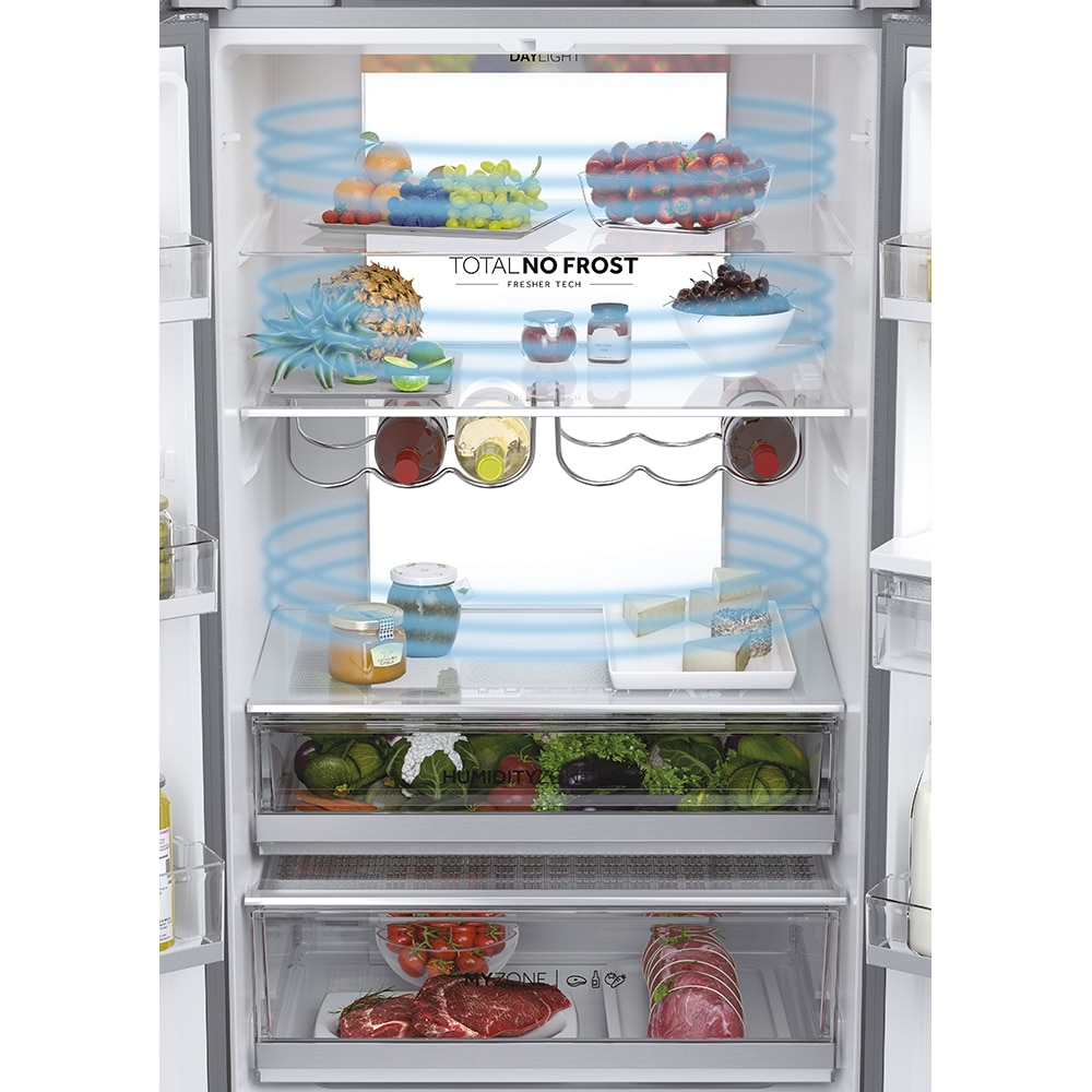 Side by Side HAIER HFR7720DWMP, Total No Frost, 477 l, H 201 cm, Clasa D, Dozator apa, inox