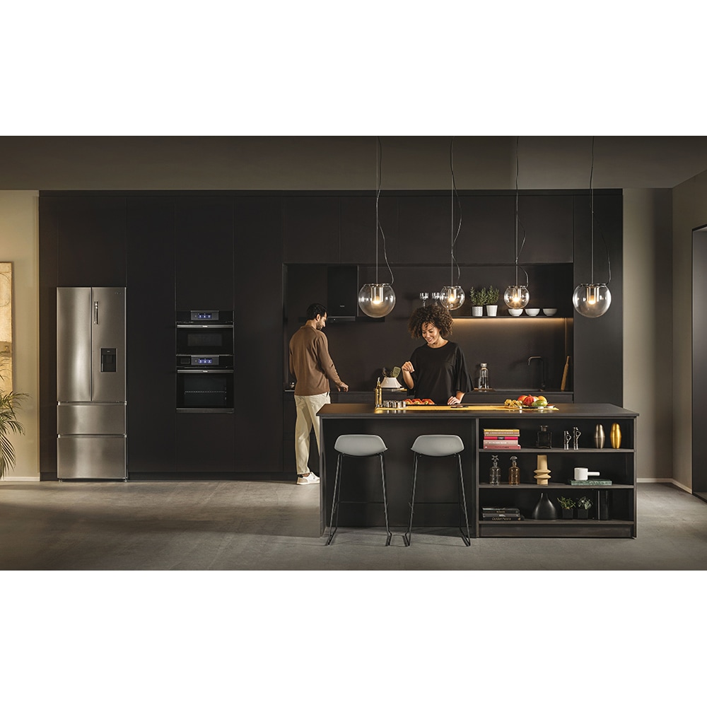 Side by Side HAIER HFR7720DWMP, Total No Frost, 477 l, H 201 cm, Clasa D, Dozator apa, inox