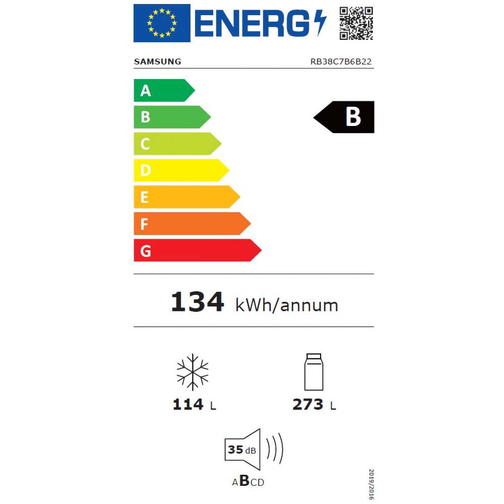Combina frigorifica SAMSUNG RB38C7B6B22/EF, Bespoke, No Frost, 390 l, H 203 cm, Clasa B, Twin Cooling, Sticla neagra