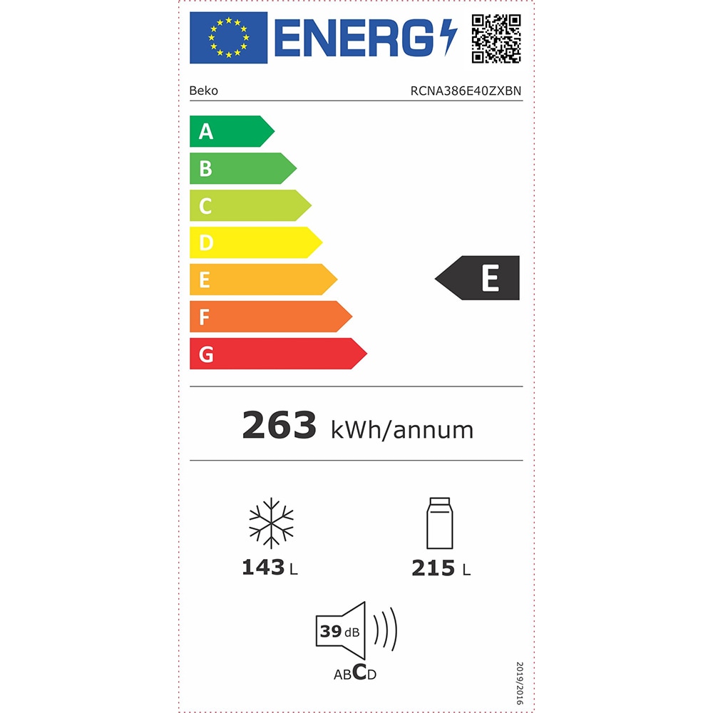 Combina frigorifica BEKO RCNA386E40ZXBN, NeoFrost, 358 l, H 203 cm, Clasa E, argintiu