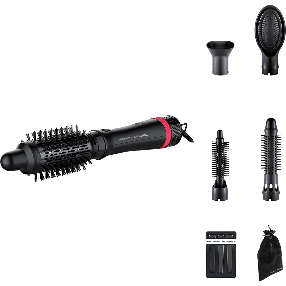 Perie cu aer cald ROWENTA X Karl Lagerfeld Express Style CF635LF0, 800W, 3 viteze, 3 trepte temperatura, Invelis Keratina, negru-rosu