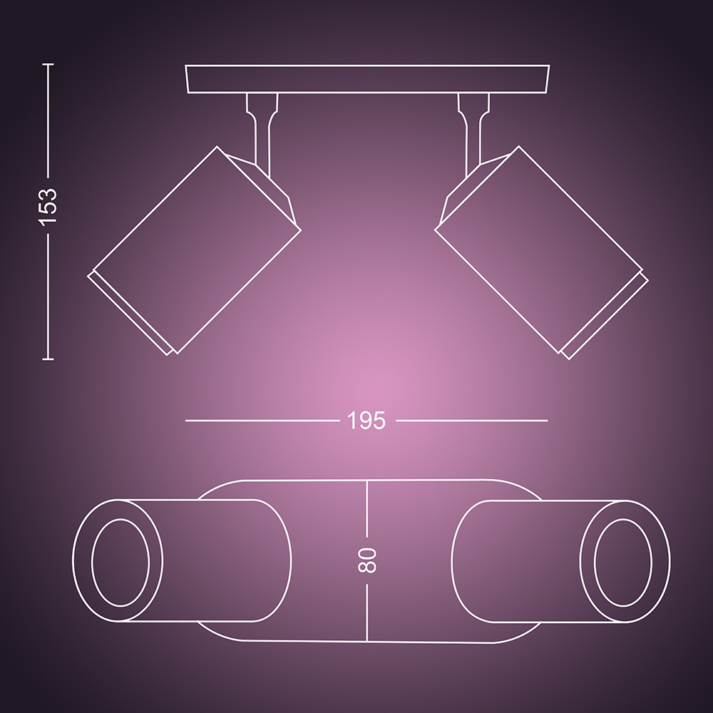 Spot LED Smart PHILIPS Hue Fugato, 2x5.7W, 2x350lm, Wi-Fi, negru