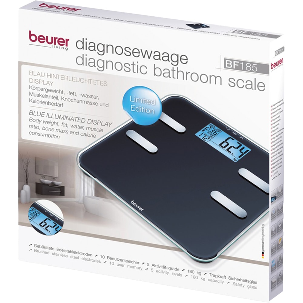 Cantar de diagnostic BEURER BF185, 180kg, electronic, sticla, negru