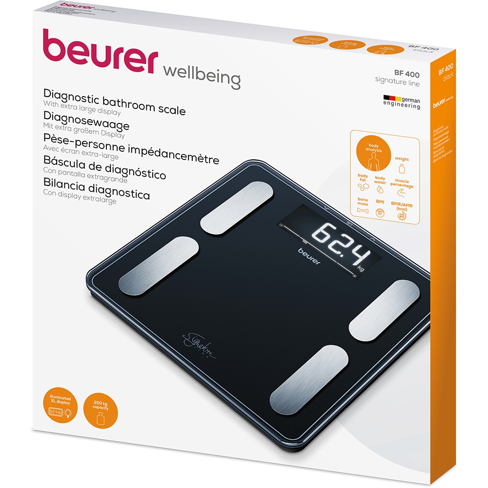 Cantar corporal BEURER BF 400, 200kg, electronic, sticla securizata, negru