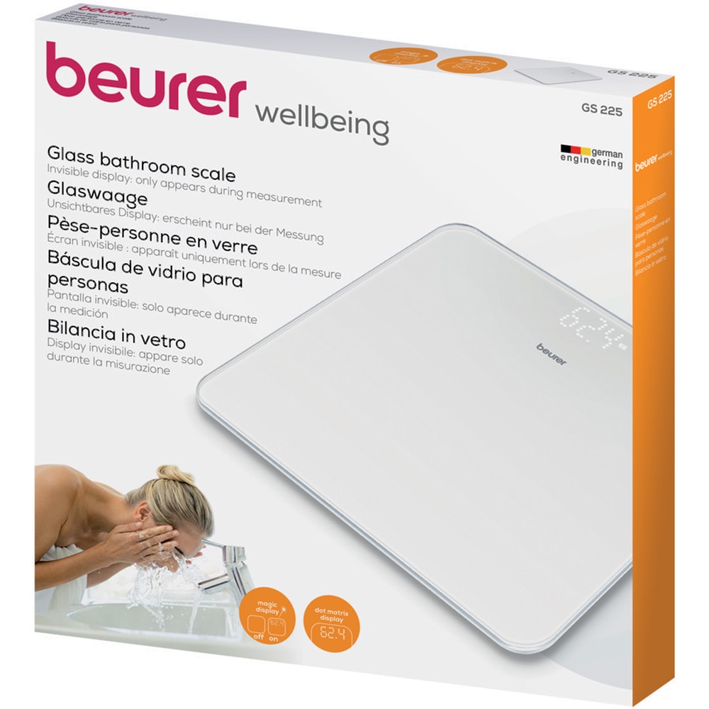 Cantar corporal BEURER GS 225, 180kg, electronic, sticla securizata, alb