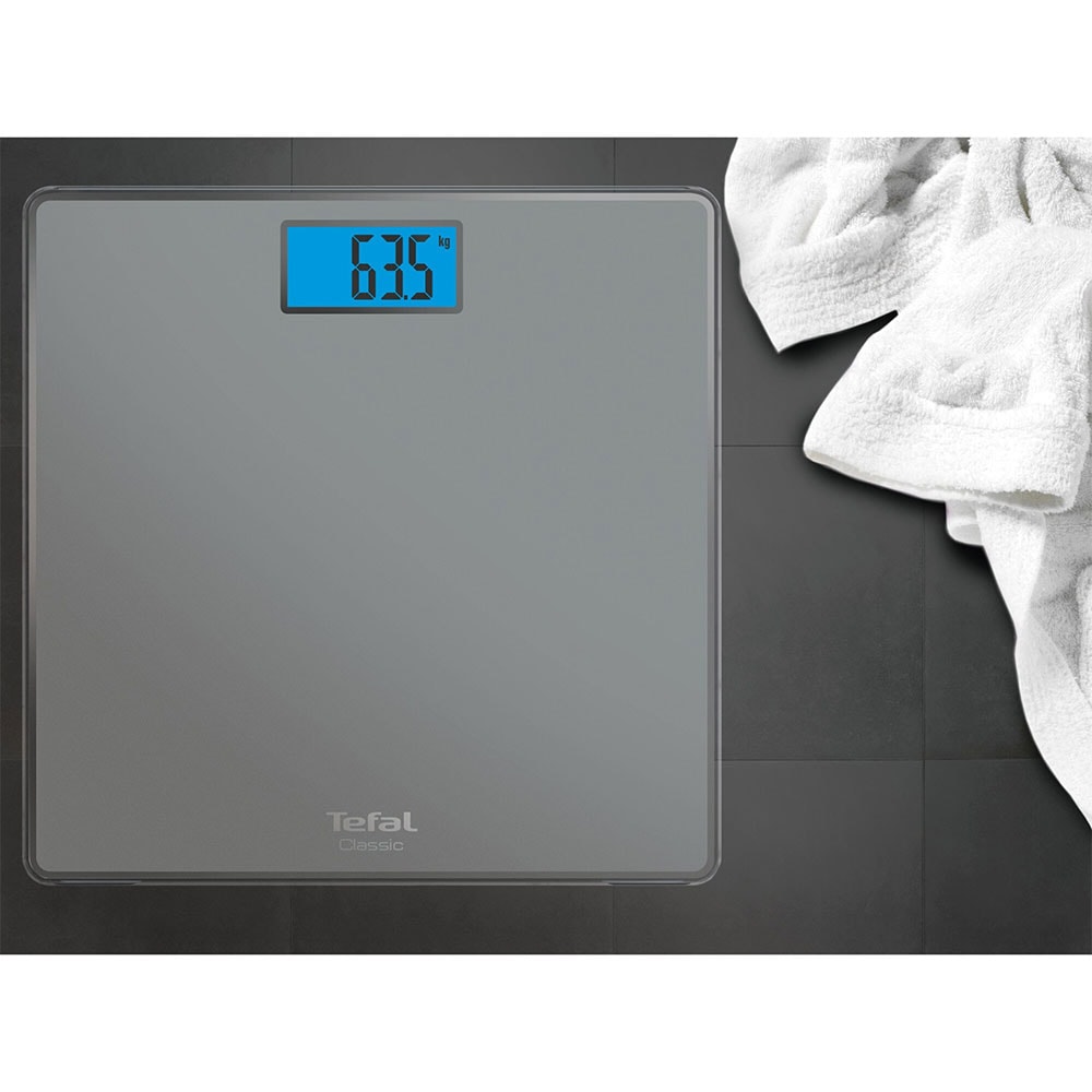 Cantar corporal TEFAL Classic PP1500V0, 160kg, electronic, sticla, gri
