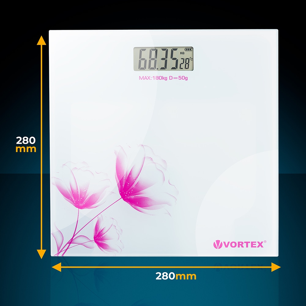 Cantar corporal VORTEX VO4803, 180kg, electronic, sticla securizata, alb
