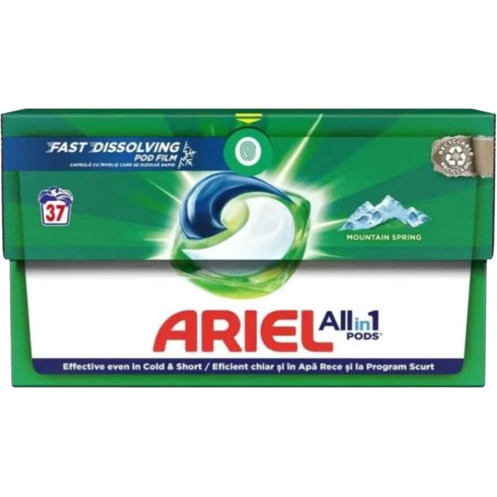 Detergent capsule ARIEL All in One PODS Mountain Spring, 37 spalari