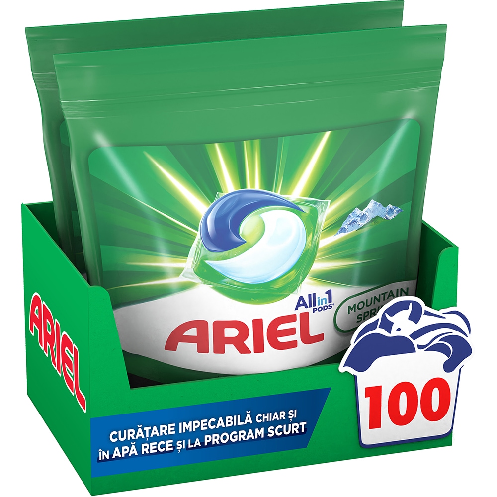 Detergent capsule ARIEL All in One PODS Mountain Spring, 100 spalari