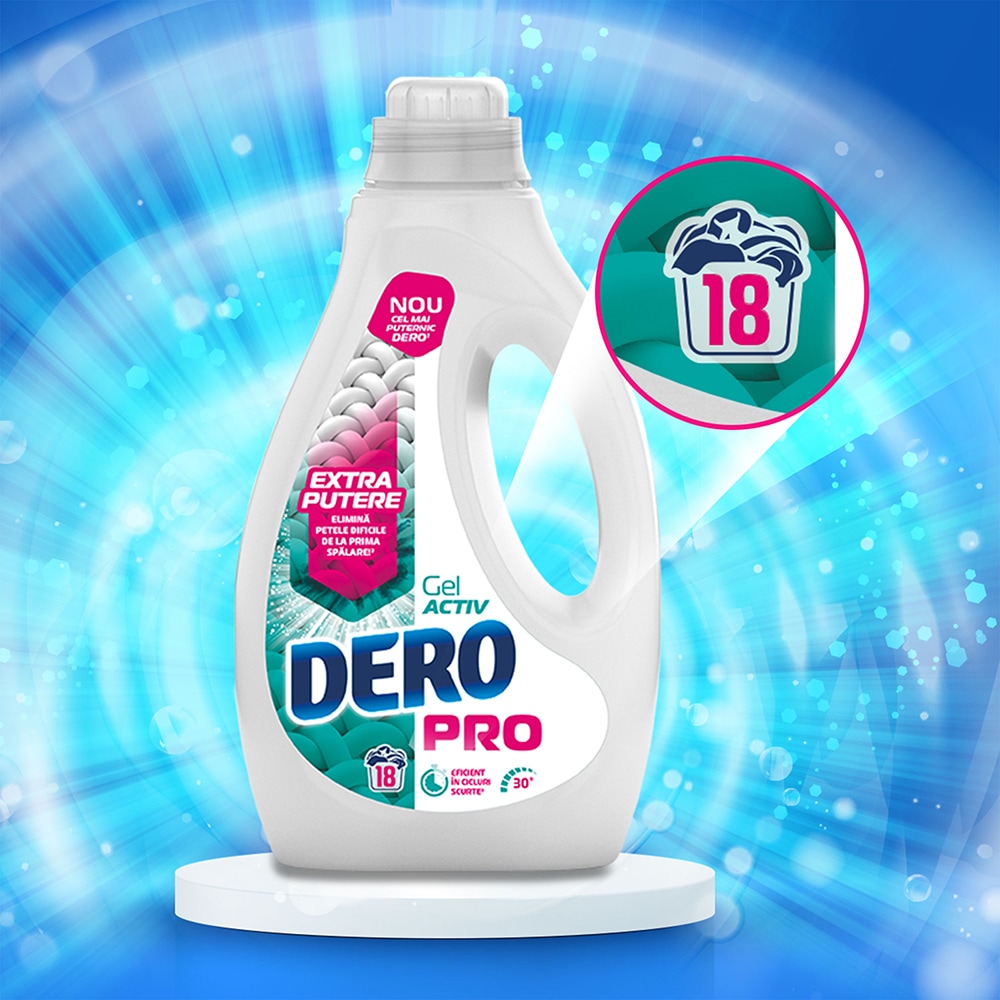 Detergent de rufe lichid DERO Pro Activ Gel, 0.9 l, 18 spalari