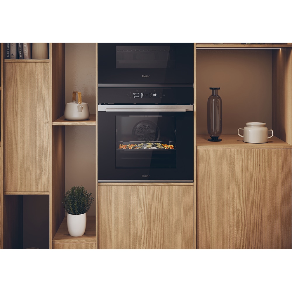 Cuptor incorporabil HAIER H6 ID25G3YTX, Electric, Autocuratare pirolitica + hidrolitica, 78 l, Clasa A++, Wi-Fi, negru