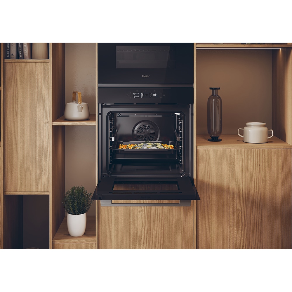 Cuptor incorporabil HAIER H6 ID25G3YTX, Electric, Autocuratare pirolitica + hidrolitica, 78 l, Clasa A++, Wi-Fi, negru