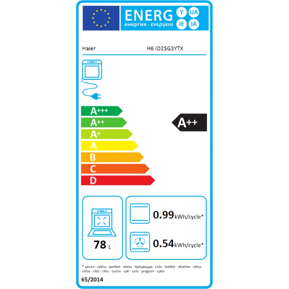 Cuptor incorporabil HAIER H6 ID25G3YTX, Electric, Autocuratare pirolitica + hidrolitica, 78 l, Clasa A++, Wi-Fi, negru