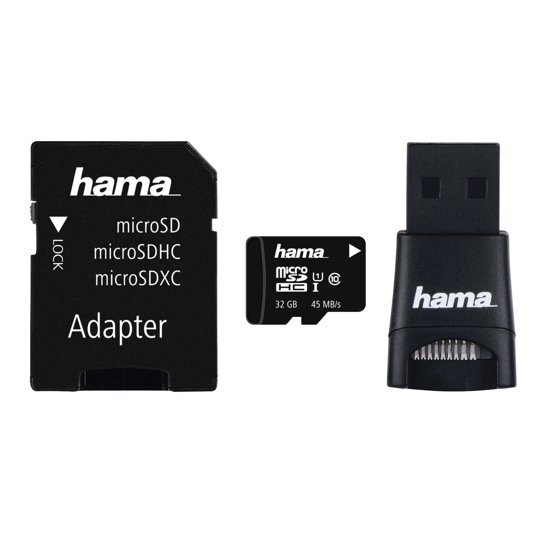 Card de memorie HAMA microSDXC + Cititor carduri Adaptor, 32GB, Clasa 10, UHS-I, 45MBs