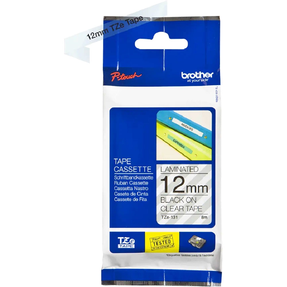 Banda etichete BROTHER TZe-131, 12 mm, 8 m, Negru pe Transparent
