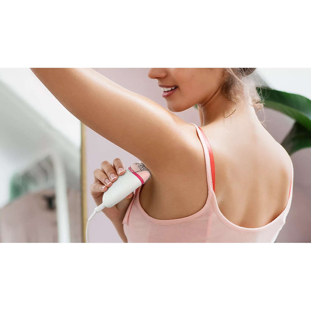 Epilator PHILIPS Satinelle Essential BRE235/00, 20 pensete, 2 viteze, 2 accesorii, retea, alb-roz