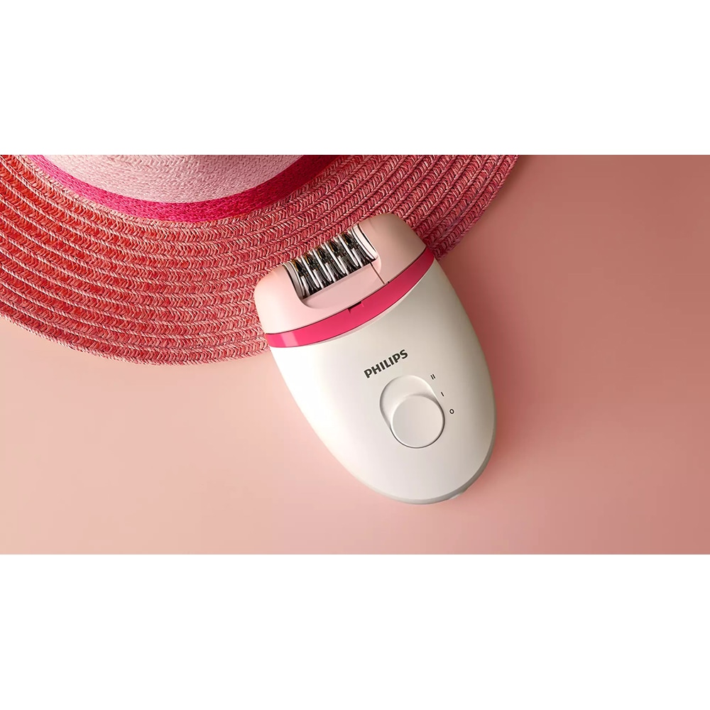 Epilator PHILIPS Satinelle Essential BRE235/00, 20 pensete, 2 viteze, 2 accesorii, retea, alb-roz