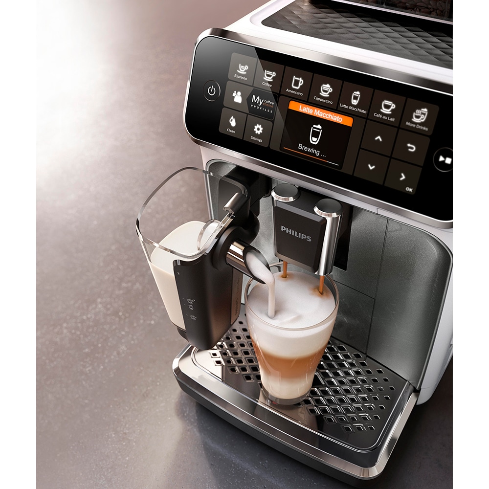 Espressor automat PHILIPS LatteGo Seria 4300 EP4343/51, 1.8l, 1500W, 15 bar, alb-negru