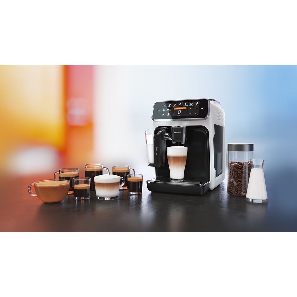 Espressor automat PHILIPS LatteGo Seria 4300 EP4343/51, 1.8l, 1500W, 15 bar, alb-negru
