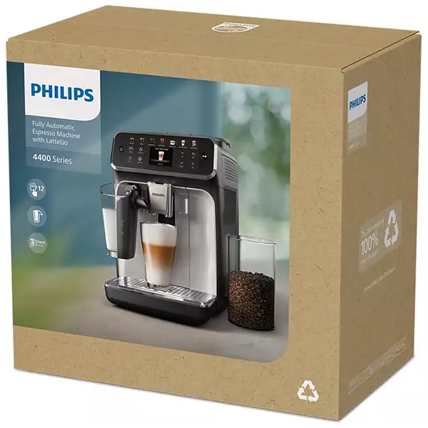 Espressor automat PHILIPS Seria 4400 EP4443/70, 1.8l, 1500W, 15 bar, alb-argintiu
