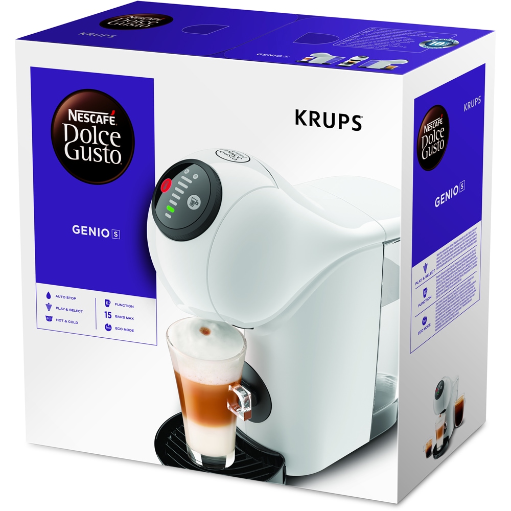 Espressor cu capsule KRUPS Dolce Gusto Genio S KP243110, 0.8l, 1500 W, 15 bar, alb-negru