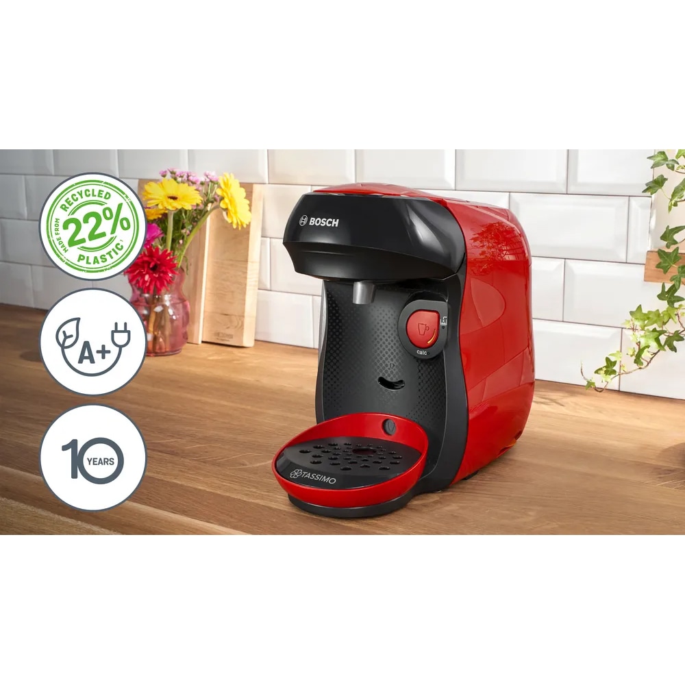 Espressor capsule BOSCH Tassimo Happy Friendly TAS103E, 0.7l, 1400W, rosu-negru 