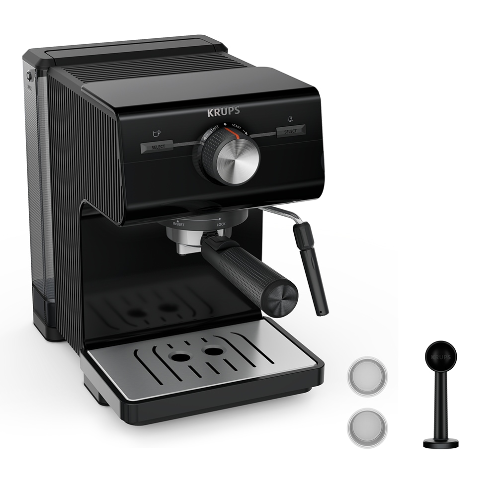 Espressor manual KRUPS Authentic XP381810, 2l, 15 bar, sistem Cappuccino, negru-argintiu