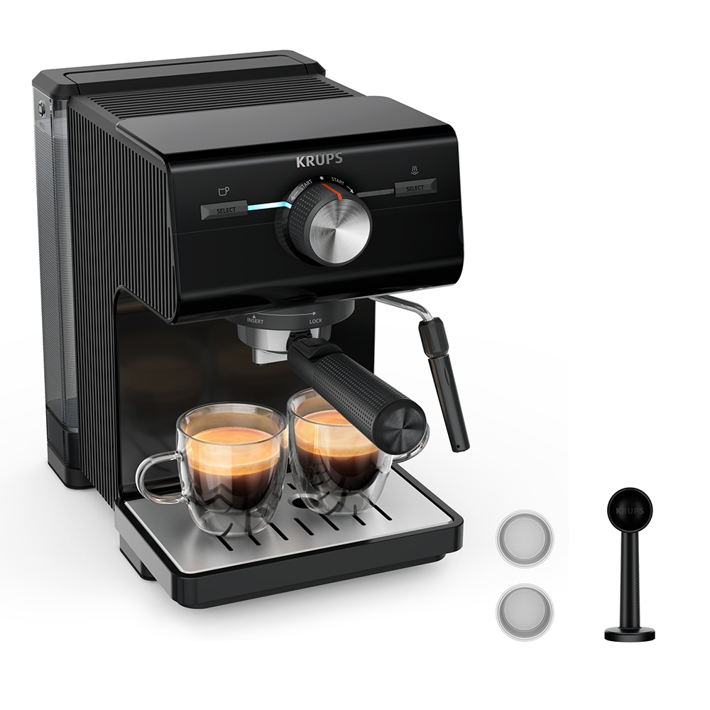 Espressor manual KRUPS Authentic XP381810, 2l, 15 bar, sistem Cappuccino, negru-argintiu