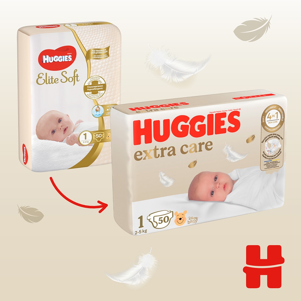 Scutece HUGGIES Extra Care Mega nr 1, Unisex, 2-5 kg, 84 buc