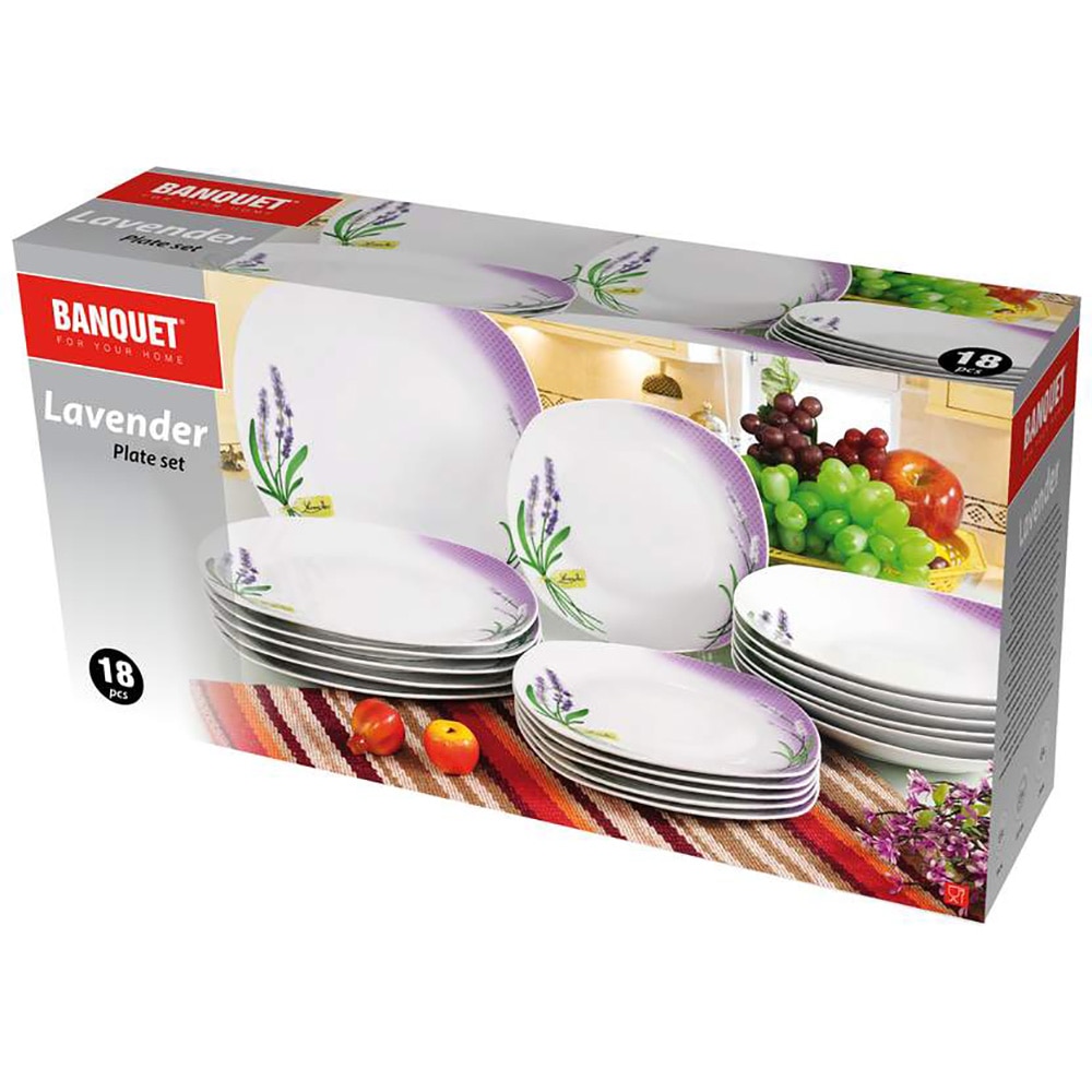 Set masa BANQUET Lavanda, 18 piese, ceramica, alb