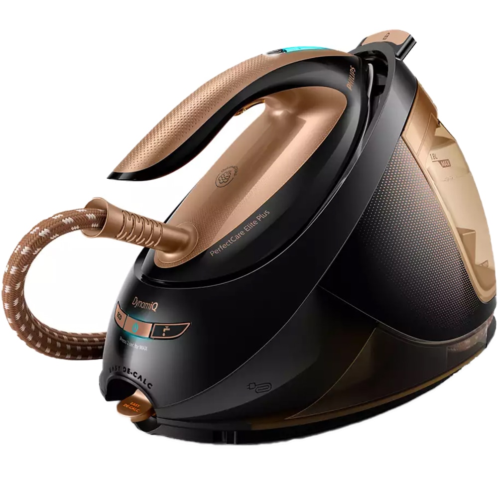 Statie de calcat PHILIPS PerfectCare Elite Plus GC9682/80, 2700W, 600g/min, 1.8l, talpa T-ionicGlide, auriu-negru