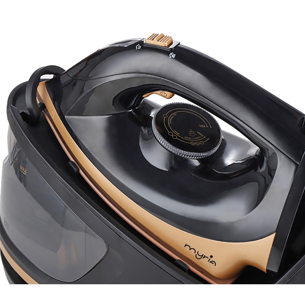 Statie de calcat MYRIA MY4559, 2250W, 60g/min, 1.1l, talpa ceramica, negru-auriu
