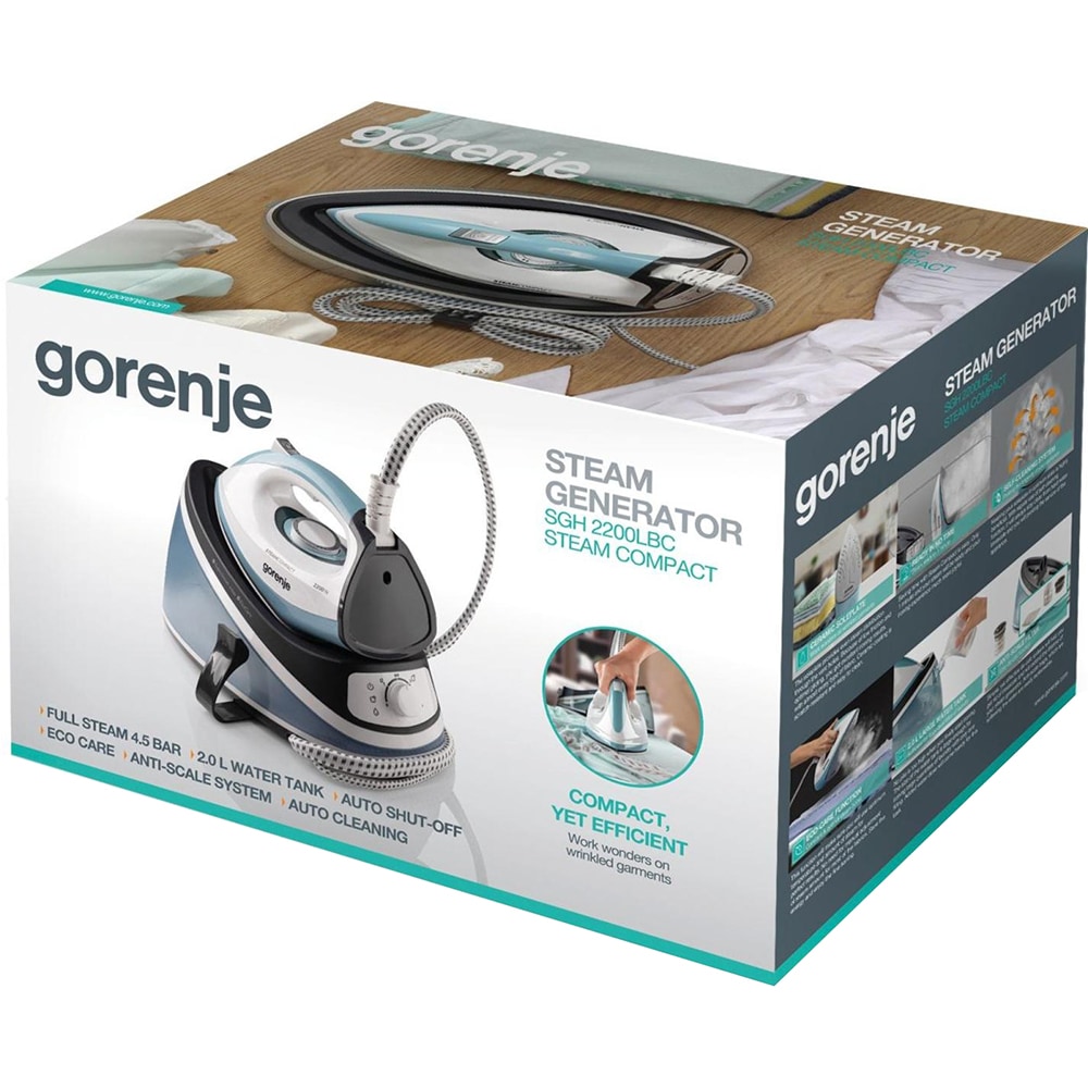 Statie de calcat GORENJE SGH2200LBC, 2200W, 100g/min, 2000ml, talpa ceramica, alb-albastru