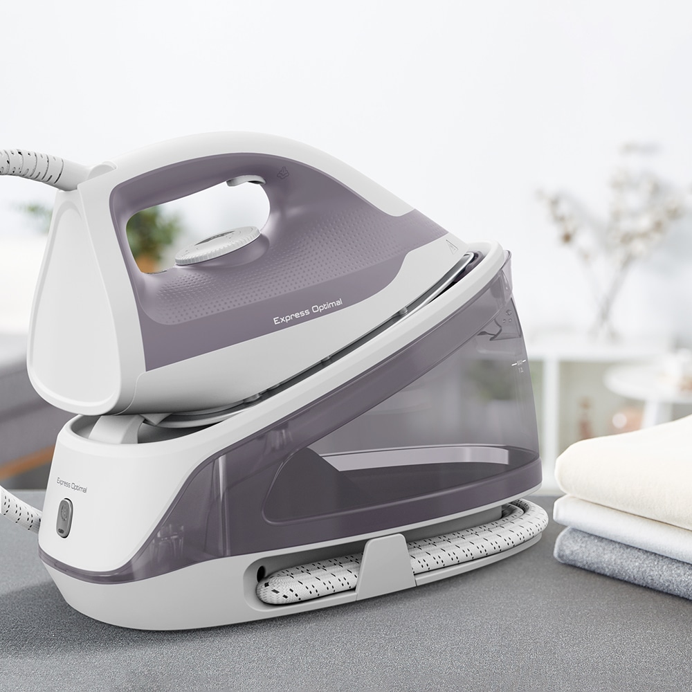 Statie de calcat TEFAL Express Optimal SV4111E0, 2200W, 200g/min, 1.2l, talpa Xpress Glide, alb-gri