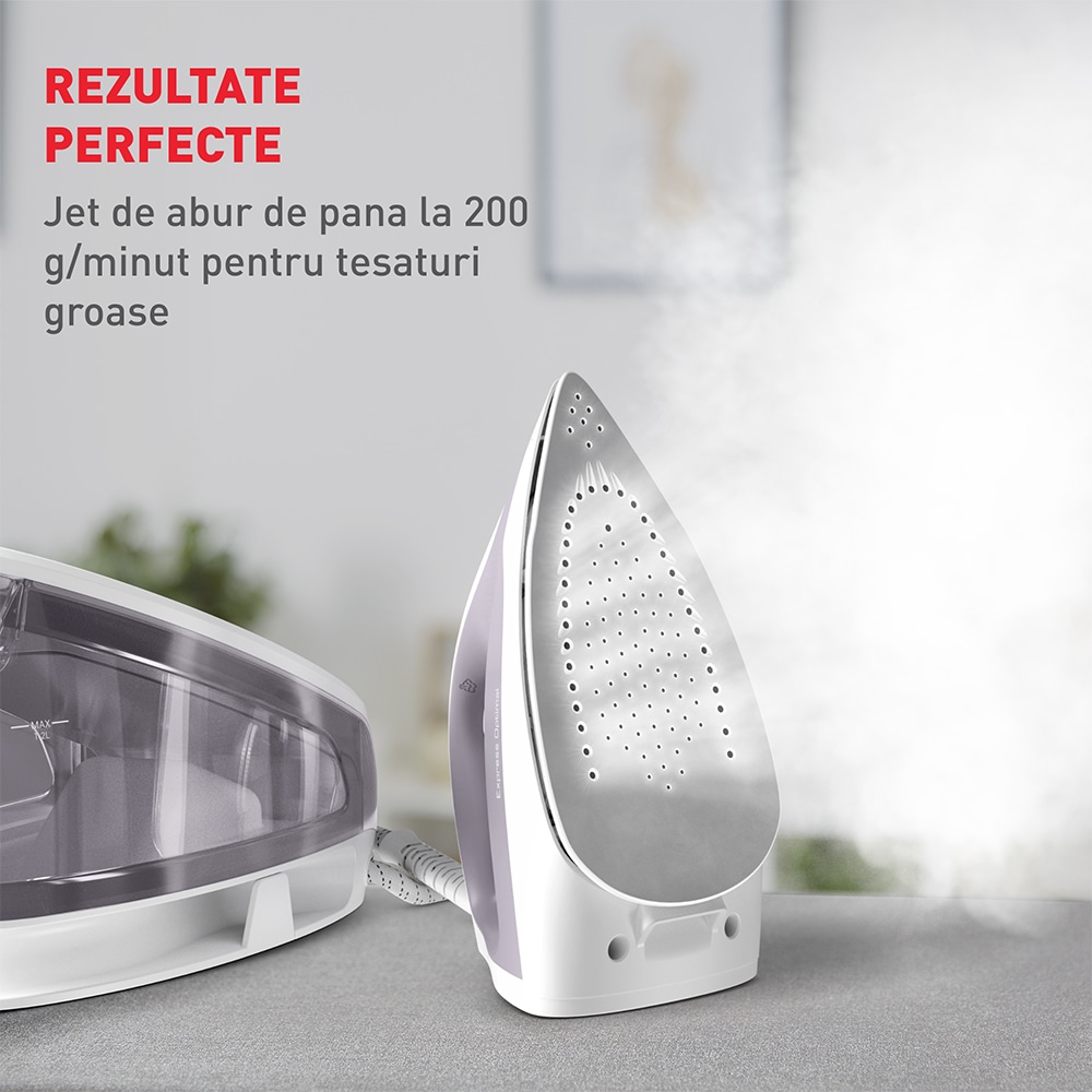 Statie de calcat TEFAL Express Optimal SV4111E0, 2200W, 200g/min, 1.2l, talpa Xpress Glide, alb-gri