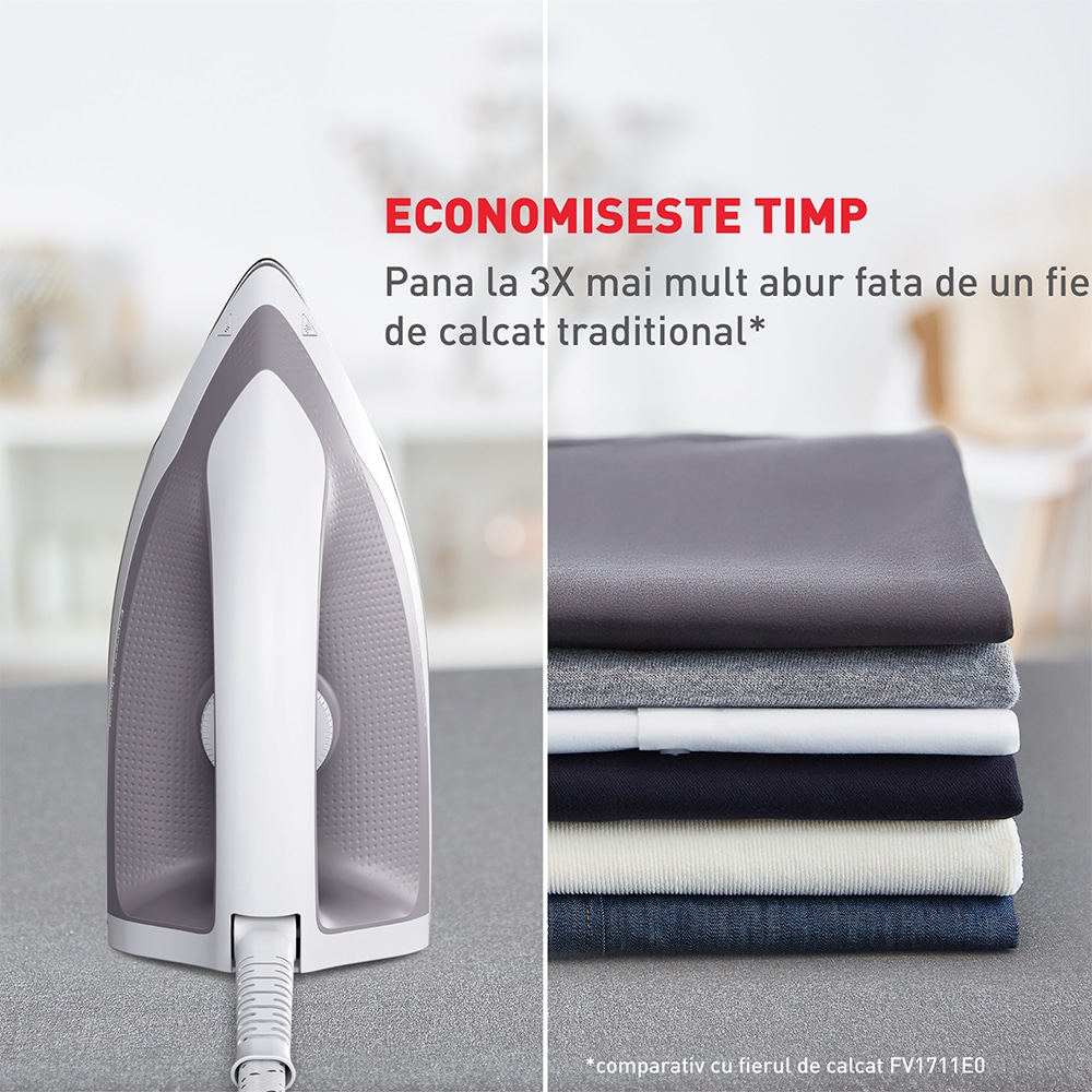 Statie de calcat TEFAL Express Optimal SV4111E0, 2200W, 200g/min, 1.2l, talpa Xpress Glide, alb-gri
