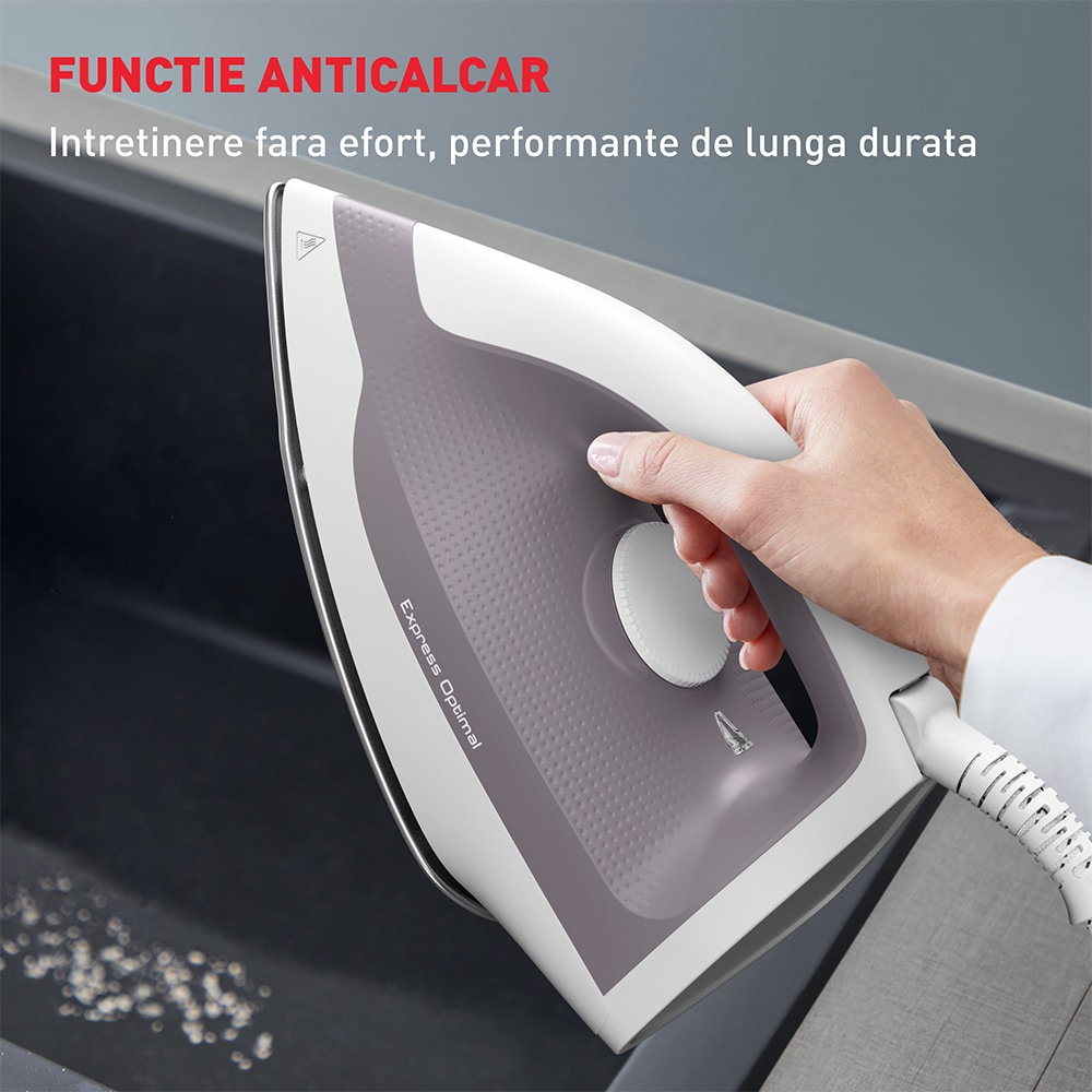 Statie de calcat TEFAL Express Optimal SV4111E0, 2200W, 200g/min, 1.2l, talpa Xpress Glide, alb-gri