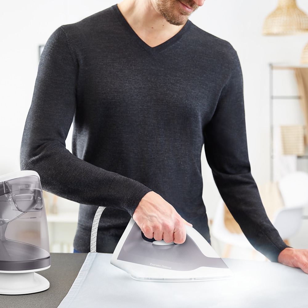Statie de calcat TEFAL Express Optimal SV4111E0, 2200W, 200g/min, 1.2l, talpa Xpress Glide, alb-gri
