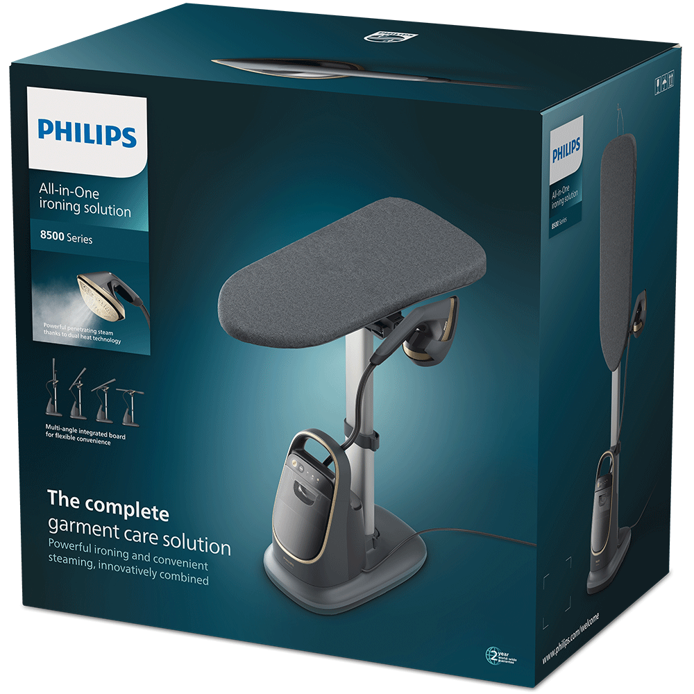 Aparat de calcat vertical PHILIPS Seria 8500 All In One AIS8540/80, 2200W, 300g/min, 1200ml, gri-auriu