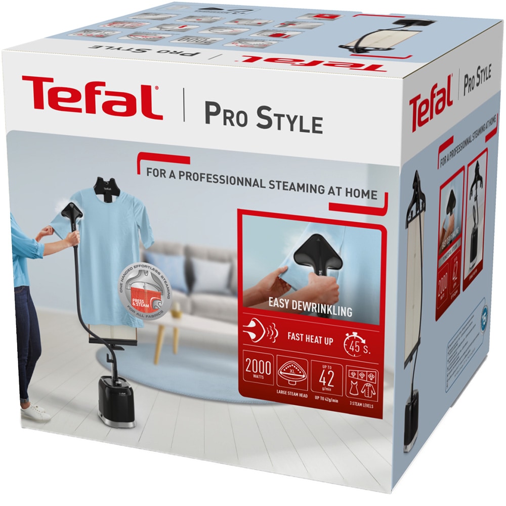 Aparat de calcat vertical cu abur TEFAL IPro Style IT3480E1, 42g/min, 2000W, 1.5l, talpa otel, negru-argintiu
