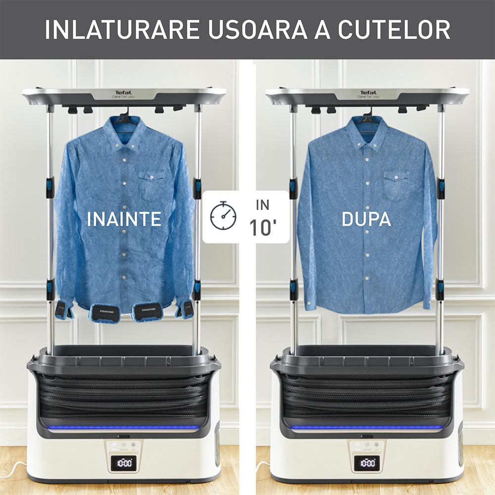Aparat de calcat si igienizat vertical TEFAL Care For You YT4050E1, 1800W, 65g/min, 2l, alb-negru