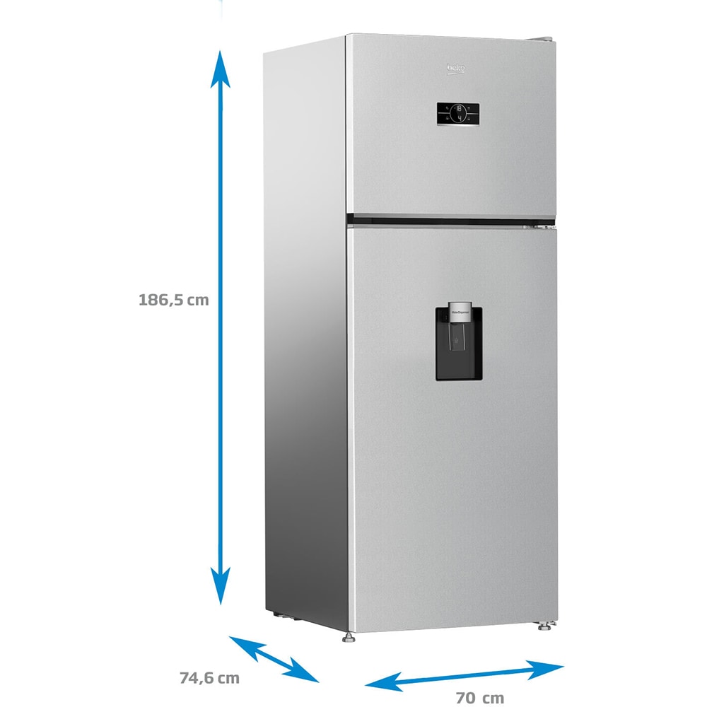 Frigider cu doua usi BEKO B5RDNE504LDM, No Frost, 477 l, H 186 cm, Clasa E, Dozator apa, gri