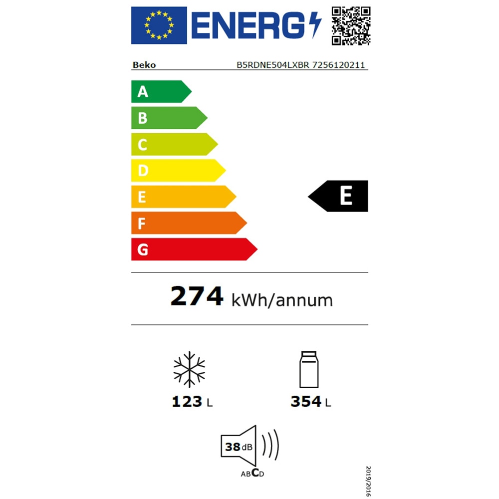 Frigider cu doua usi BEKO B5RDNE504LXBR, No Frost, 477 l, H 186.5 cm, Clasa E, dark inox