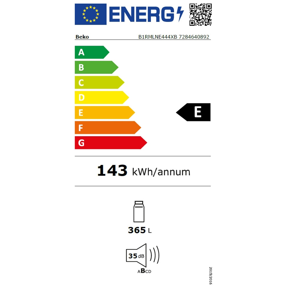 Frigider cu o usa BEKO B1RMLNE444XB, No Frost, 365 l, H 186.5 cm, Clasa E, argintiu