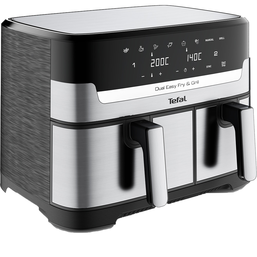 Friteuza cu aer cald dubla TEFAL Easy Fry&Gril EY905D10, 2.4kg, 8.3l, 2700W, negru-argintiu