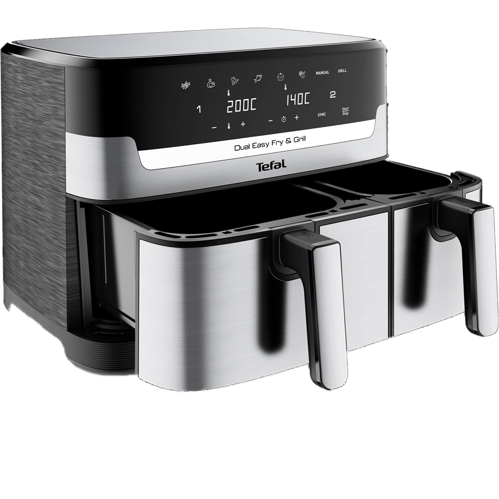 Friteuza cu aer cald dubla TEFAL Easy Fry&Gril EY905D10, 2.4kg, 8.3l, 2700W, negru-argintiu