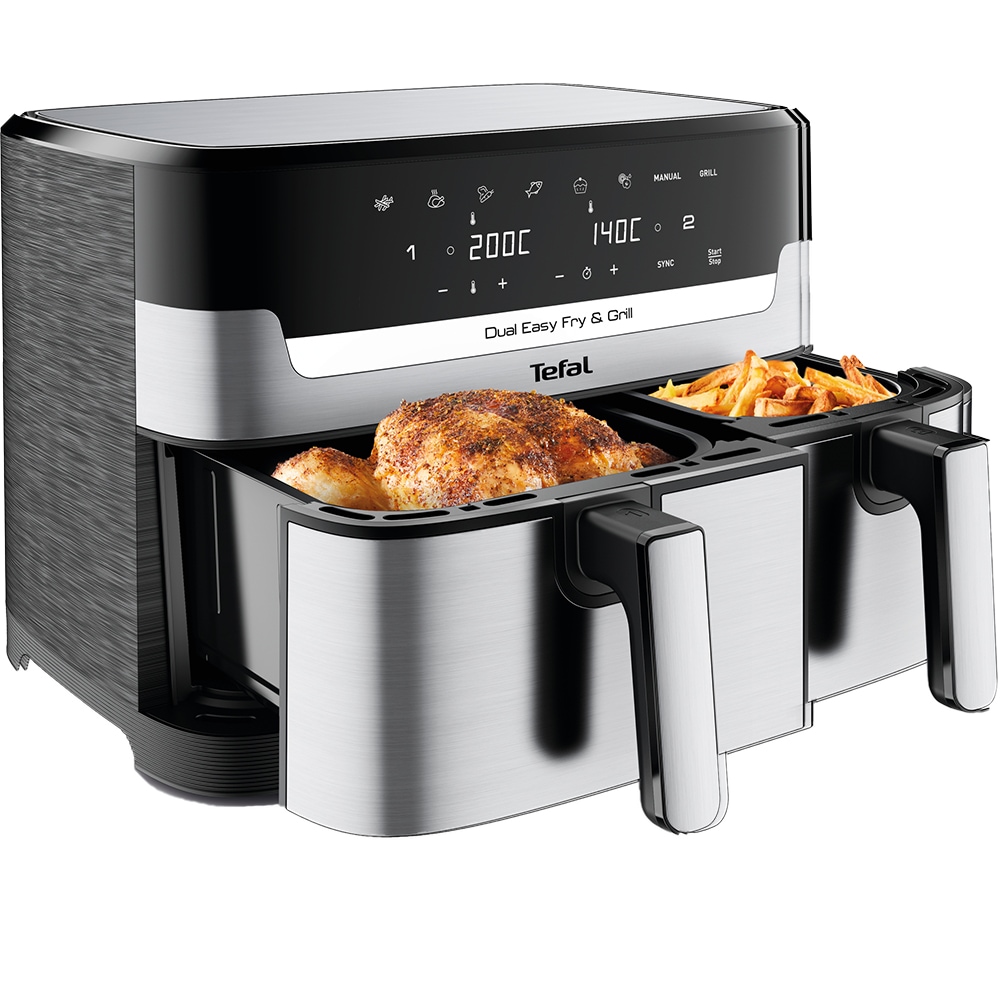 Friteuza cu aer cald dubla TEFAL Easy Fry&Gril EY905D10, 2.4kg, 8.3l, 2700W, negru-argintiu