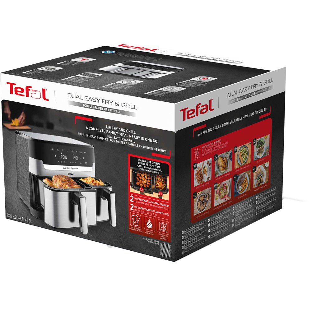 Friteuza cu aer cald dubla TEFAL Easy Fry&Gril EY905D10, 2.4kg, 8.3l, 2700W, negru-argintiu
